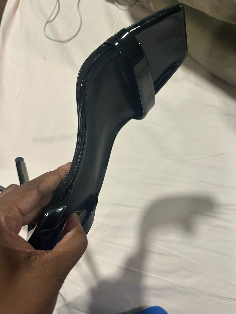 Sam Edelman Black Patent Square-Toe Slip-On Heel - Picture 3 of 5
